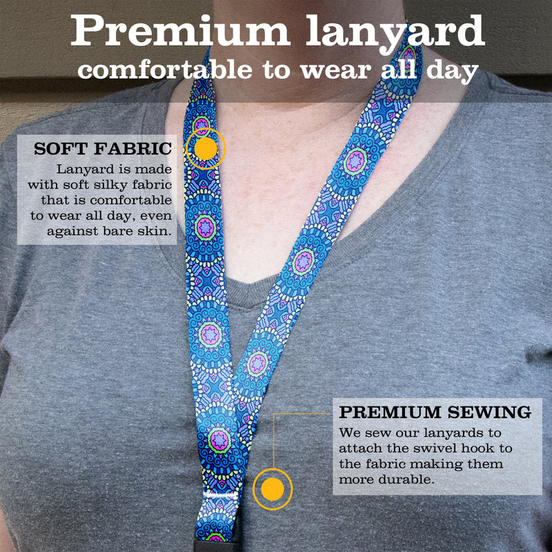 Buttonsmith Blue Moroccan Tiles Premium Lanyard - with Buckle and Flat Ring - Made in the USA - Buttonsmith Inc.