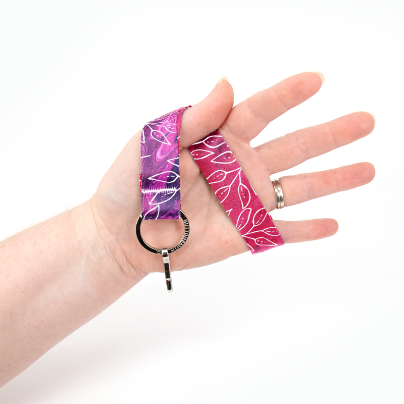 Magenta Love Wristlet Lanyard - Short Length with Flat Key Ring and Clip - Made in the USA
