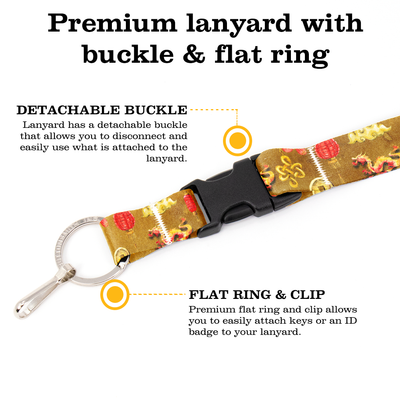Lunar Dragon Zodiac Premium Lanyard - with Buckle and Flat Ring - Made in the USA