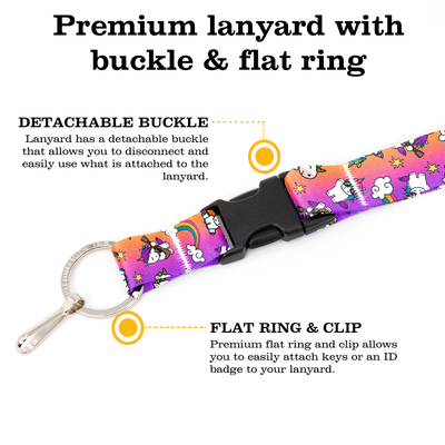 Unicorns Premium Lanyard - with Buckle and Flat Ring - Made in the USA