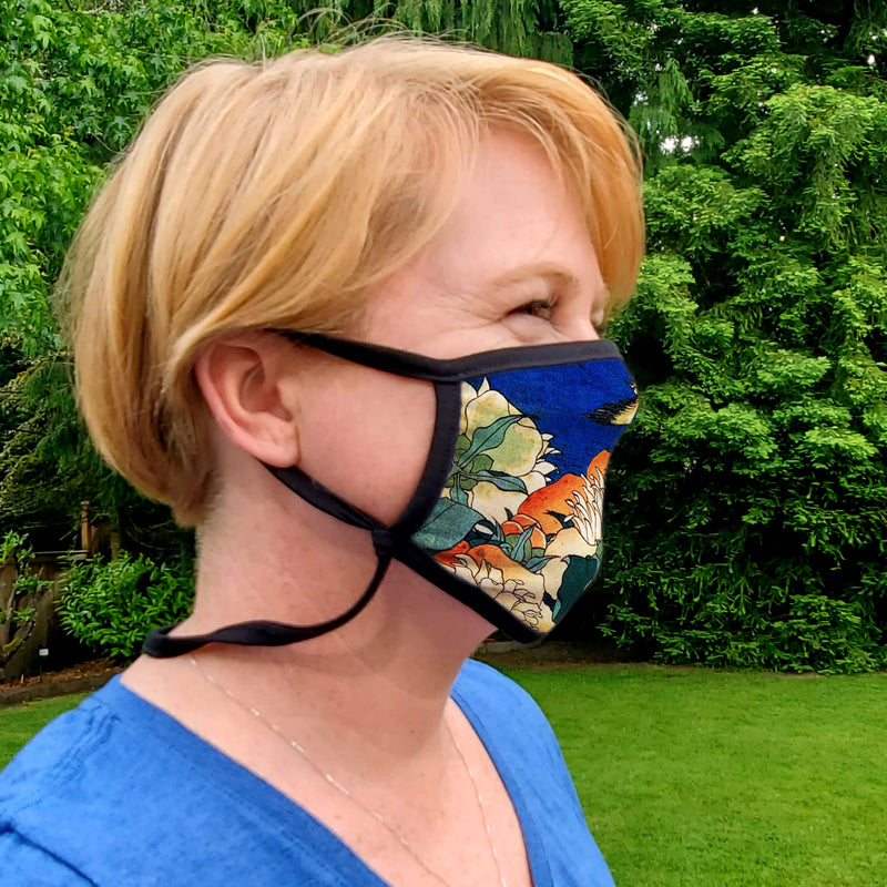Buttonsmith Hokusai Canary & Peony Youth Adjustable Face Mask with Filter Pocket - Made in the USA - Buttonsmith Inc.