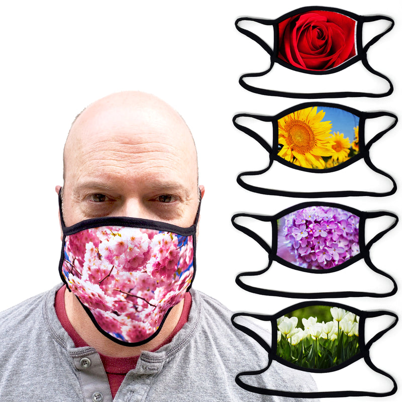 Buttonsmith Flowers - Set of 5 Adult XL Adjustable Face Mask with Filter Pocket - Made in the USA - Buttonsmith Inc.