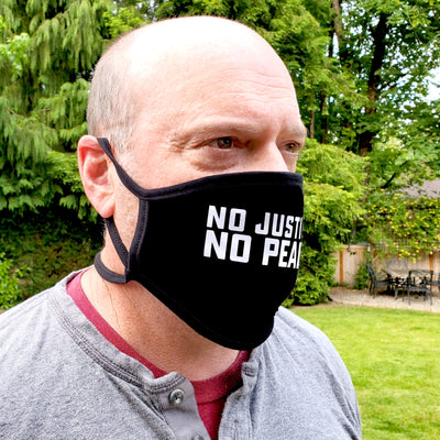 Buttonsmith No Justice No Peace Adult Adjustable Face Mask with Filter Pocket - Made in the USA - Buttonsmith Inc.