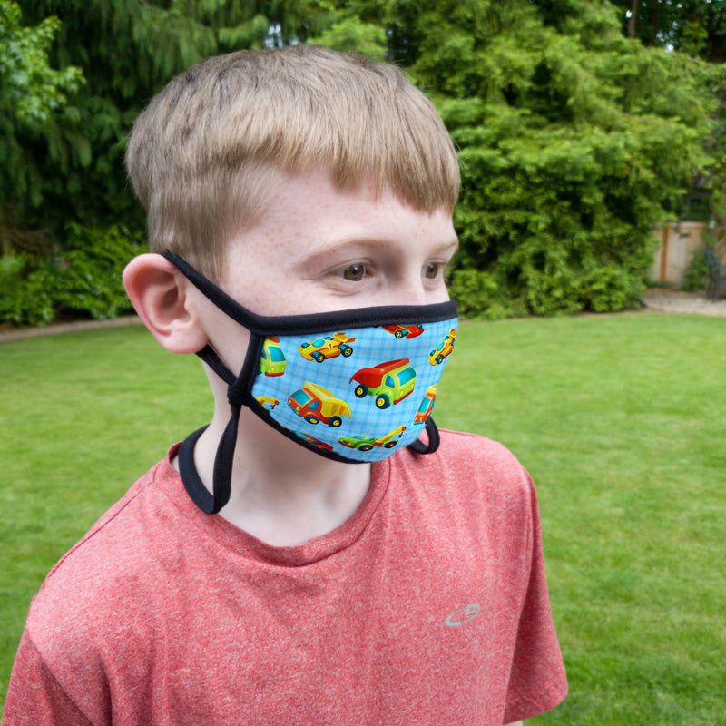 Buttonsmith Cars & Trucks Child Face Mask with Filter Pocket - Made in the USA - Buttonsmith Inc.