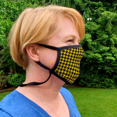 Buttonsmith Houndstooth Adult XL Adjustable Face Mask with Filter Pocket - Made in the USA - Buttonsmith Inc.