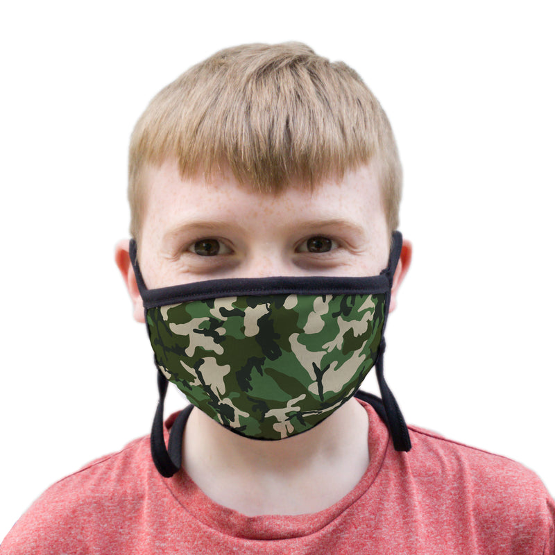 Buttonsmith Woodland Camo Youth Adjustable Face Mask with Filter Pocket - Made in the USA - Buttonsmith Inc.