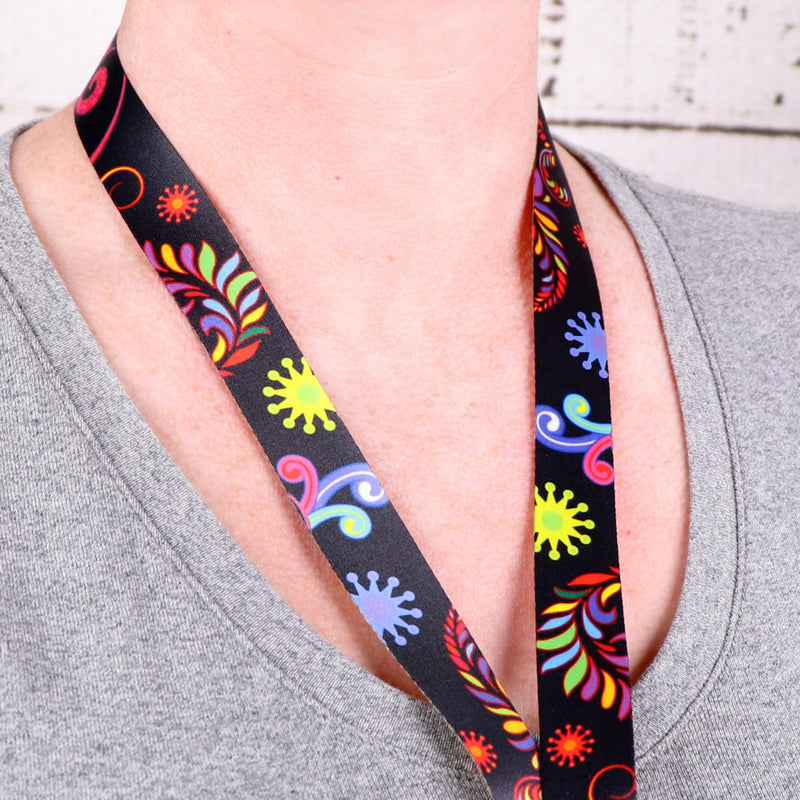 Buttonsmith Bright Floral Premium Lanyard - Made in USA - Buttonsmith Inc.