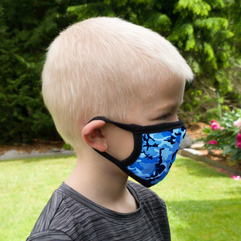 Buttonsmith Blue Camo Adult XL Adjustable Face Mask with Filter Pocket - Made in the USA - Buttonsmith Inc.
