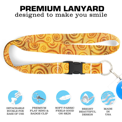 Buttonsmith Citrine Swirls Premium Lanyard - with Buckle and Flat Ring - Made in the USA - Buttonsmith Inc.