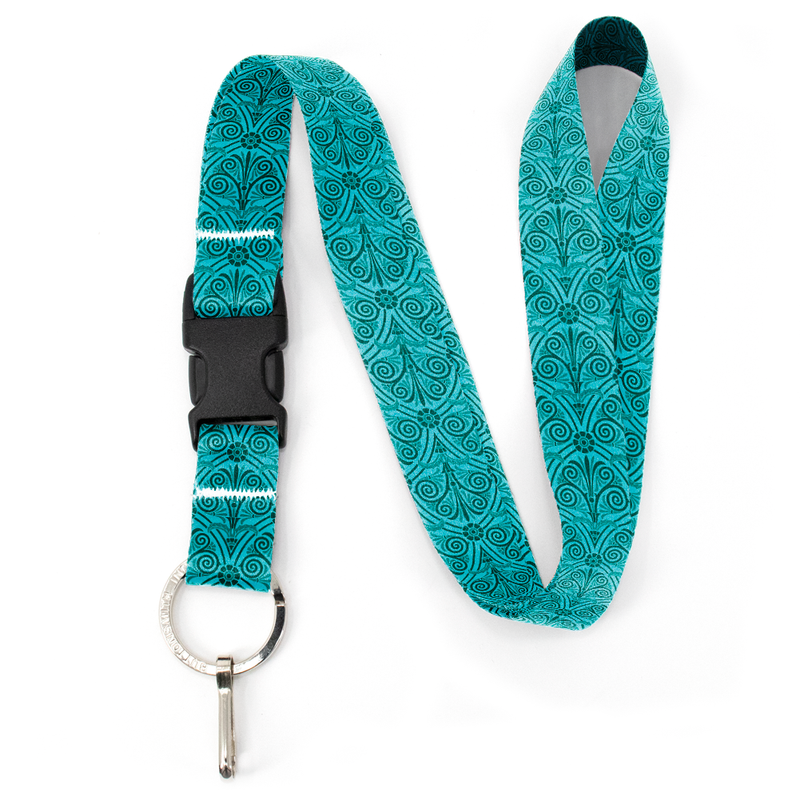 Aegean Greek Swirls Premium Lanyard - with Buckle and Flat Ring - Made in the USA