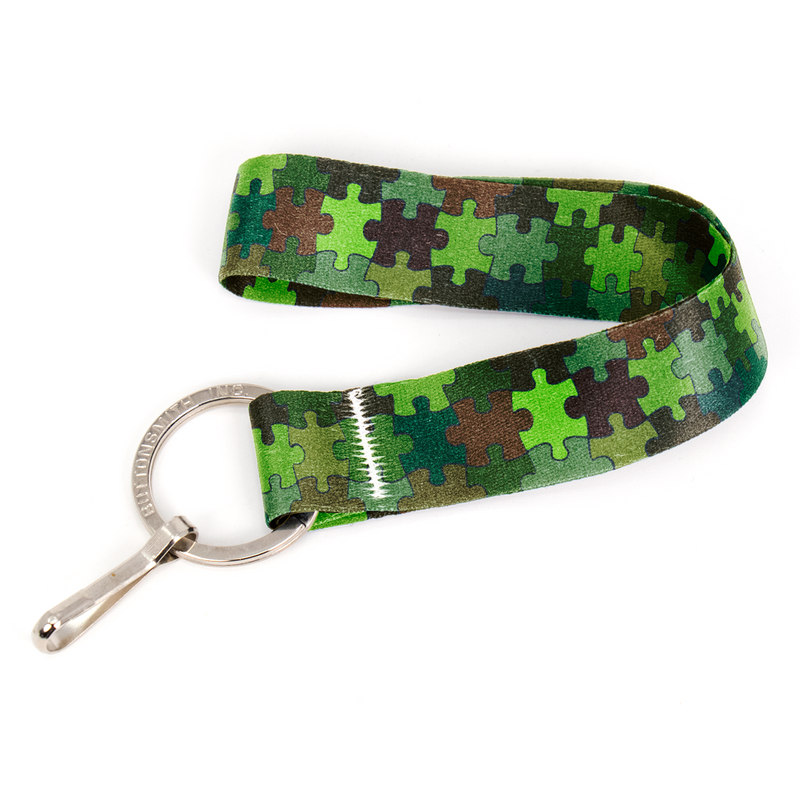 Forest Puzzle Wristlet Lanyard - Short Length with Flat Key Ring and Clip - Made in the USA