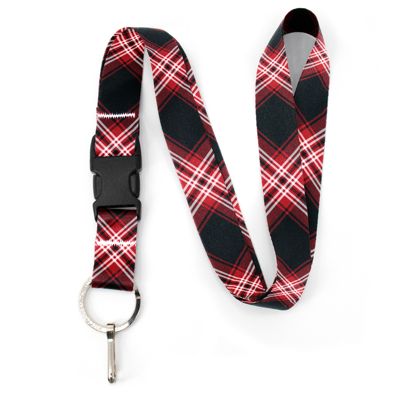 Tweedside Red Plaid Premium Lanyard - with Buckle and Flat Ring - Made in the USA