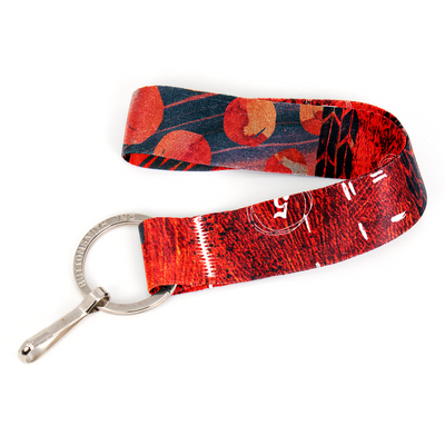 Red Grunge Wristlet Lanyard - Short Length with Flat Key Ring and Clip - Made in the USA