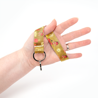 Zodiac Lunar Rooster Wristlet Lanyard - Short Length with Flat Key Ring and Clip - Made in the USA