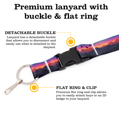 Mountain Sunset Premium Lanyard - with Buckle and Flat Ring - Made in the USA
