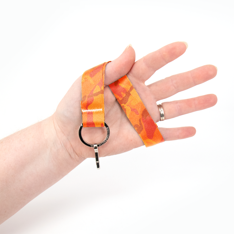 Hunter Orange Camo Wristlet Lanyard - with Buckle and Flat Ring - Made in the USA