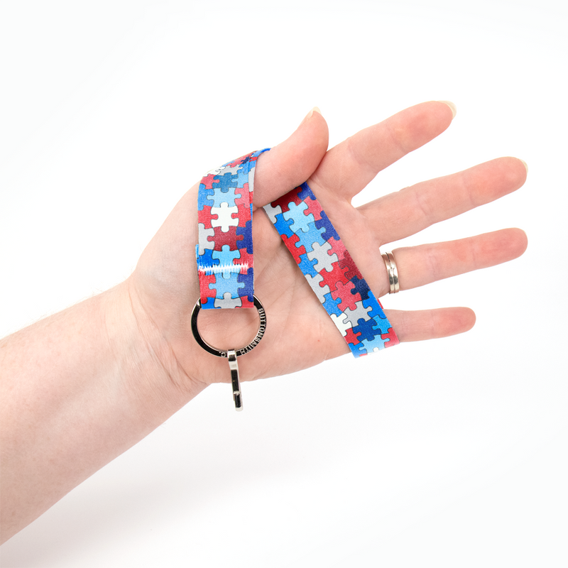 Democracy Puzzle Wristlet Lanyard - Short Length with Flat Key Ring and Clip - Made in the USA