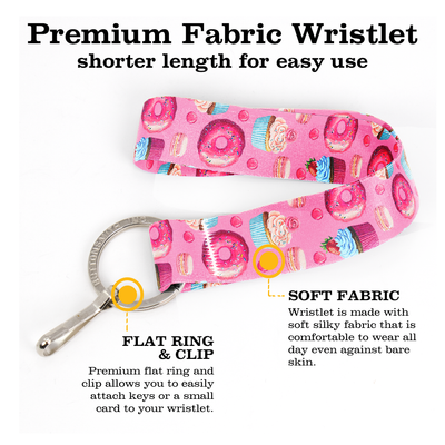 Sugar Sugar Pink Wristlet Lanyard - Short Length with Flat Key Ring and Clip - Made in the USA