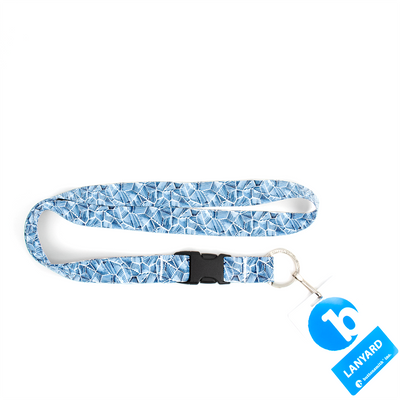Blue Fractured Premium Lanyard - with Buckle and Flat Ring - Made in the USA