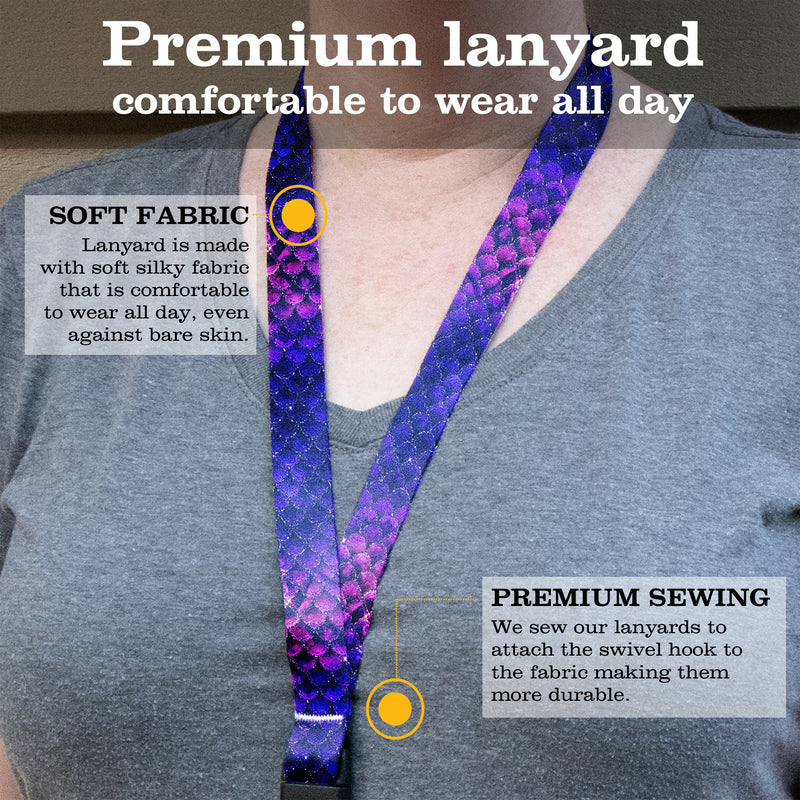 Buttonsmith Purple Mermaid Scales Breakaway Lanyard - with Buckle and Flat Ring - Made in the USA - Buttonsmith Inc.