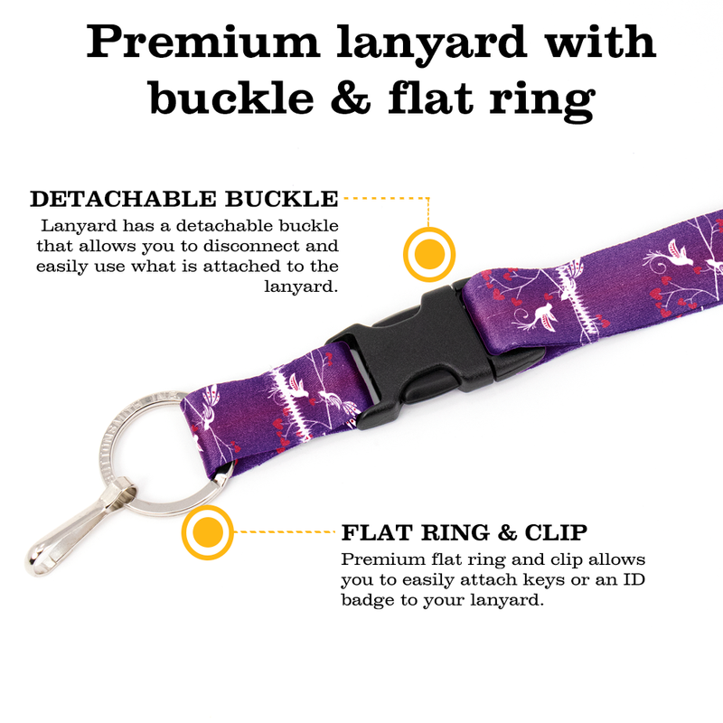 Lovebirds Purple Breakaway Lanyard - with Buckle and Flat Ring - Made in the USA