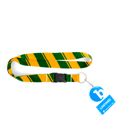 Green Yellow Stripes Premium Lanyard - with Buckle and Flat Ring - Made in the USA