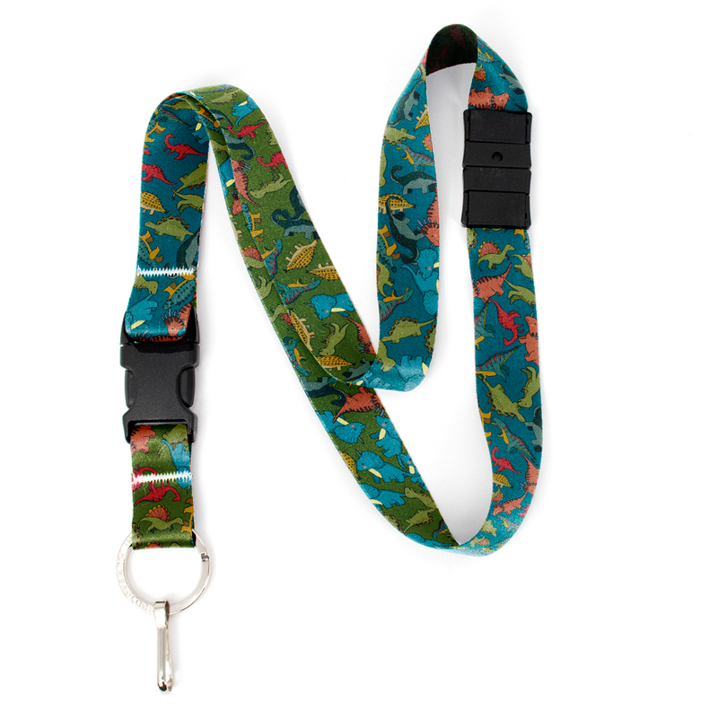 Dinosaurs Blue Breakaway Lanyard - with Buckle and Flat Ring - Made in the USA