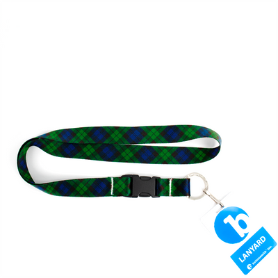 Tyneside Blue Plaid Premium Lanyard - with Buckle and Flat Ring - Made in the USA
