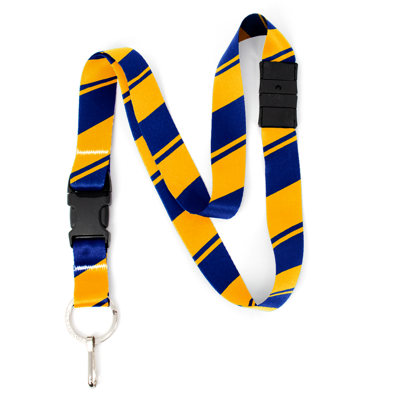 Blue Yellow Stripes Breakaway Lanyard - with Buckle and Flat Ring - Made in the USA