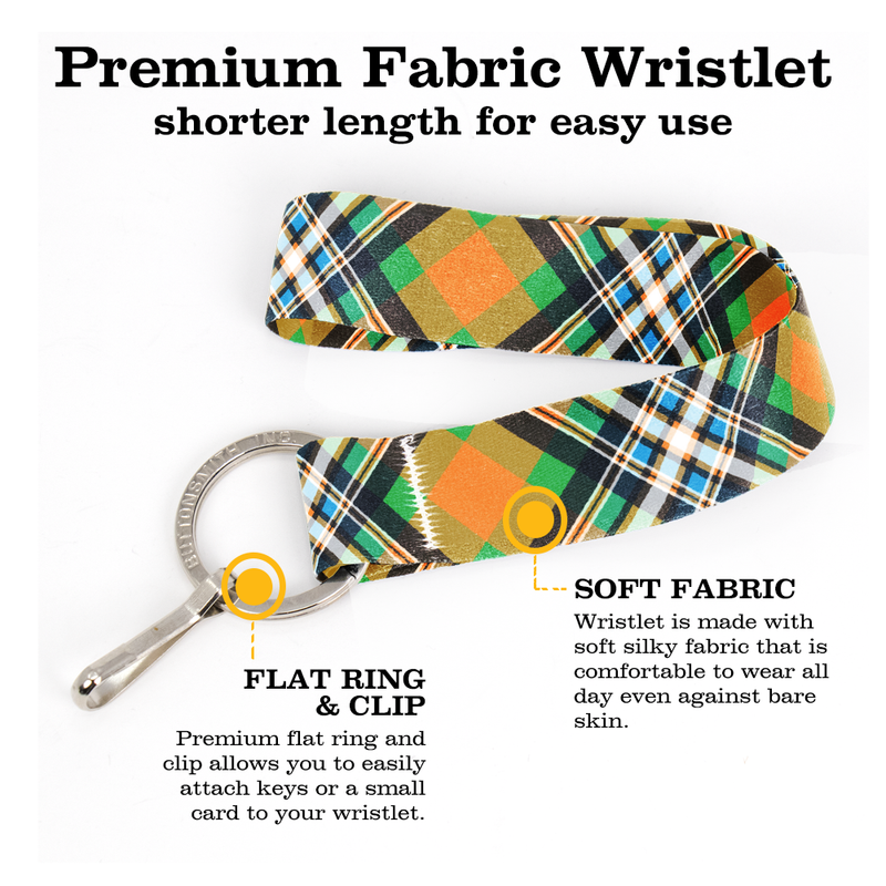 MacGill of Jura Plaid Wristlet Lanyard - Short Length with Flat Key Ring and Clip - Made in the USA