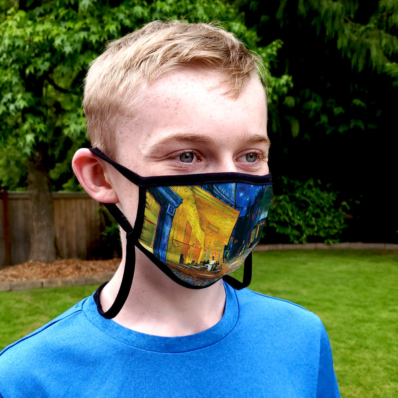 Buttonsmith Van Gogh Cafe Terrace Adult XL Adjustable Face Mask with Filter Pocket - Made in the USA - Buttonsmith Inc.