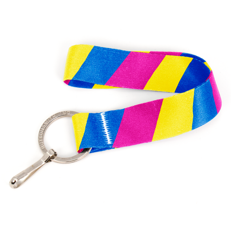 Pan Sexual Pride Wristlet Lanyard - Short Length with Flat Key Ring and Clip - Made in the USA