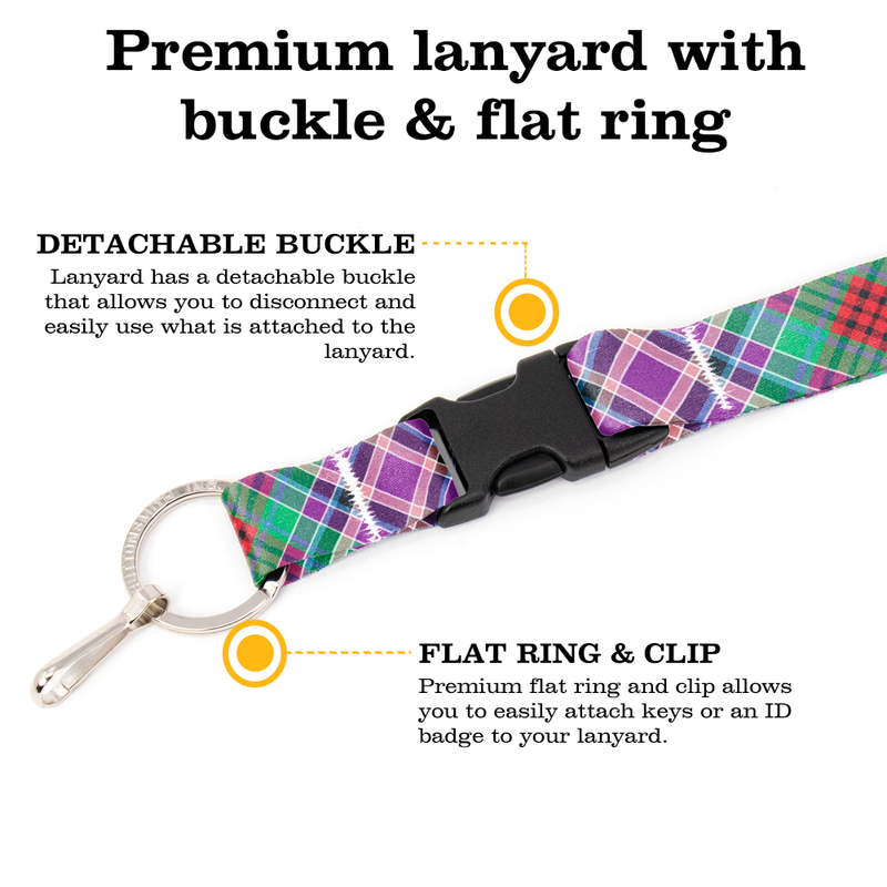 Gordon Red Plaid Premium Lanyard - with Buckle and Flat Ring - Made in the USA