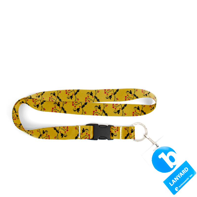 Lovebirds Gold Premium Lanyard - with Buckle and Flat Ring - Made in the USA