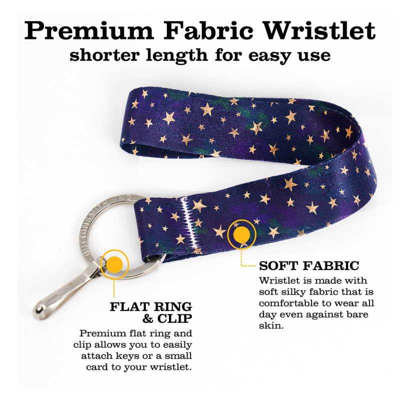 Star Stuff Wristlet Lanyard - Short Length with Flat Key Ring and Clip - Made in the USA
