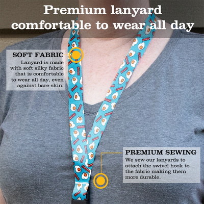 Bacon and Eggs Premium Lanyard - with Buckle and Flat Ring - Made in the USA