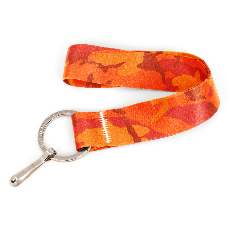 Hunter Orange Camo Wristlet Lanyard - with Buckle and Flat Ring - Made in the USA