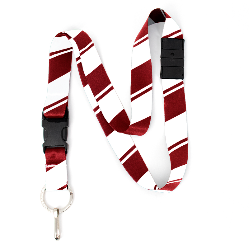 Red White Stripes Breakaway Lanyard - with Buckle and Flat Ring - Made in the USA