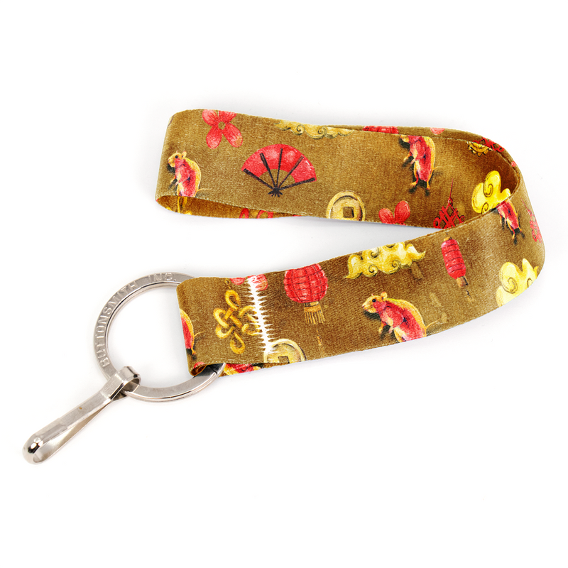 Zodiac Lunar Rat Wristlet Lanyard - Short Length with Flat Key Ring and Clip - Made in the USA