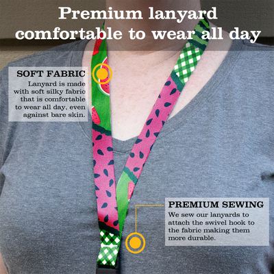 Watermelon Premium Lanyard - with Buckle and Flat Ring - Made in the USA