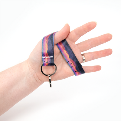 Mountain Sunset Wristlet Lanyard - Short Length with Flat Key Ring and Clip - Made in the USA