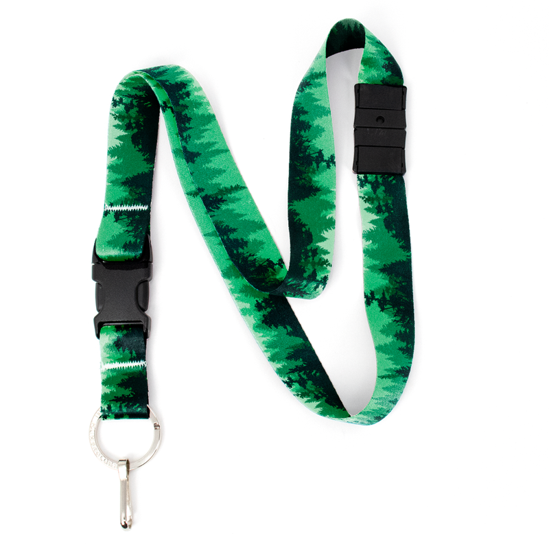 Green Trees Breakaway Lanyard - with Buckle and Flat Ring - Made in the USA
