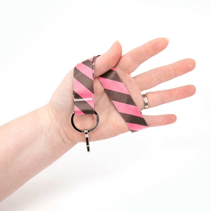 Chocolate Stripes Wristlet Lanyard - Short Length with Flat Key Ring and Clip - Made in the USA