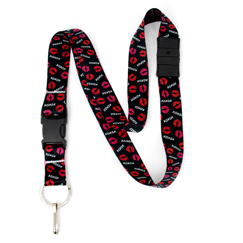Kisses Black Breakaway Lanyard - with Buckle and Flat Ring - Made in the USA