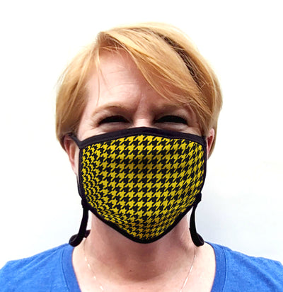 Buttonsmith Houndstooth Adult Adjustable Face Mask with Filter Pocket - Made in the USA - Buttonsmith Inc.