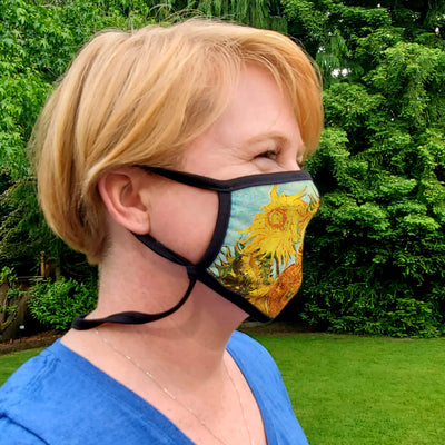 Buttonsmith Van Gogh Sunflowers Adult Adjustable Face Mask with Filter Pocket - Made in the USA - Buttonsmith Inc.