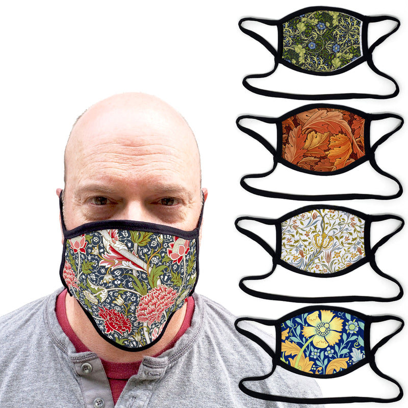 Buttonsmith William Morris William Morris - Set of 5 Adult XL Adjustable Face Mask with Filter Pocket - Made in the USA - Buttonsmith Inc.