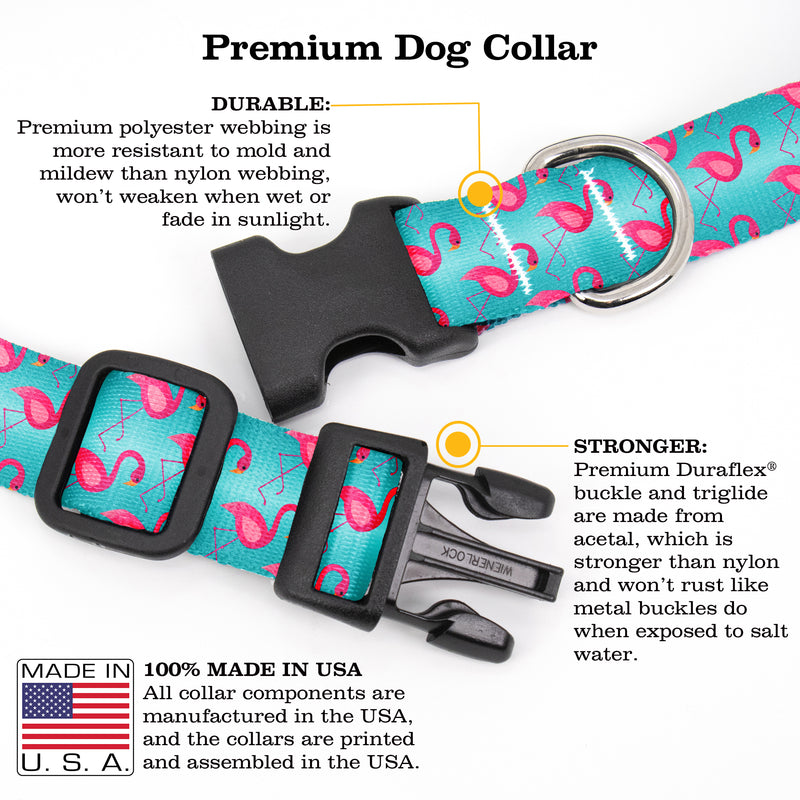Buttonsmith Flamingos Dog Collar - Made in the USA - Buttonsmith Inc.