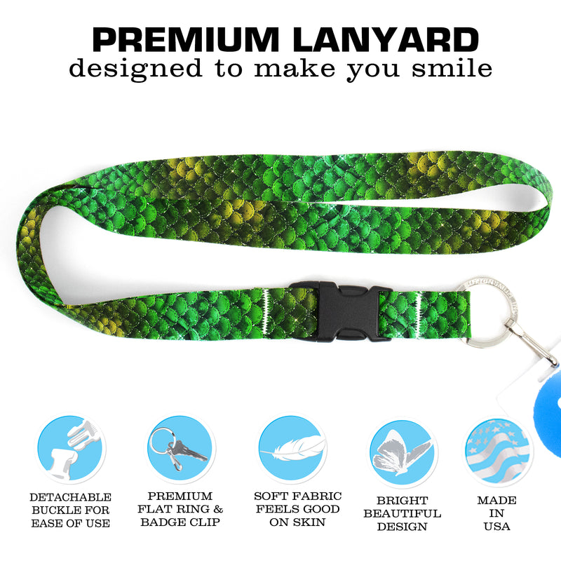 Buttonsmith Green Mermaid Scales Premium Lanyard - with Buckle and Flat Ring - Made in the USA - Buttonsmith Inc.
