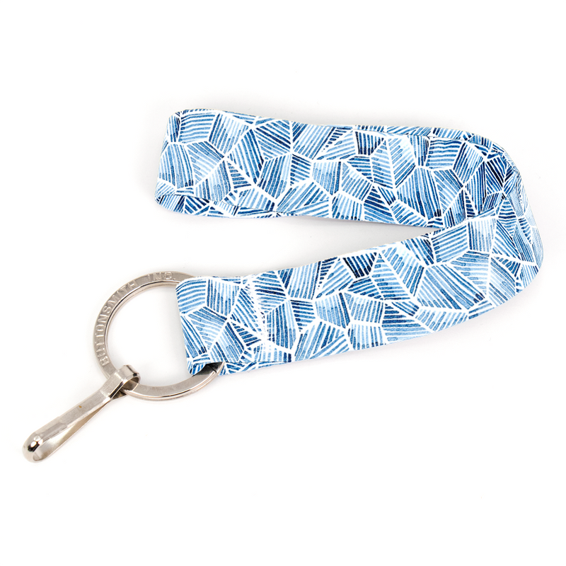 Blue Fractured Wristlet Lanyard - Short Length with Flat Key Ring and Clip - Made in the USA